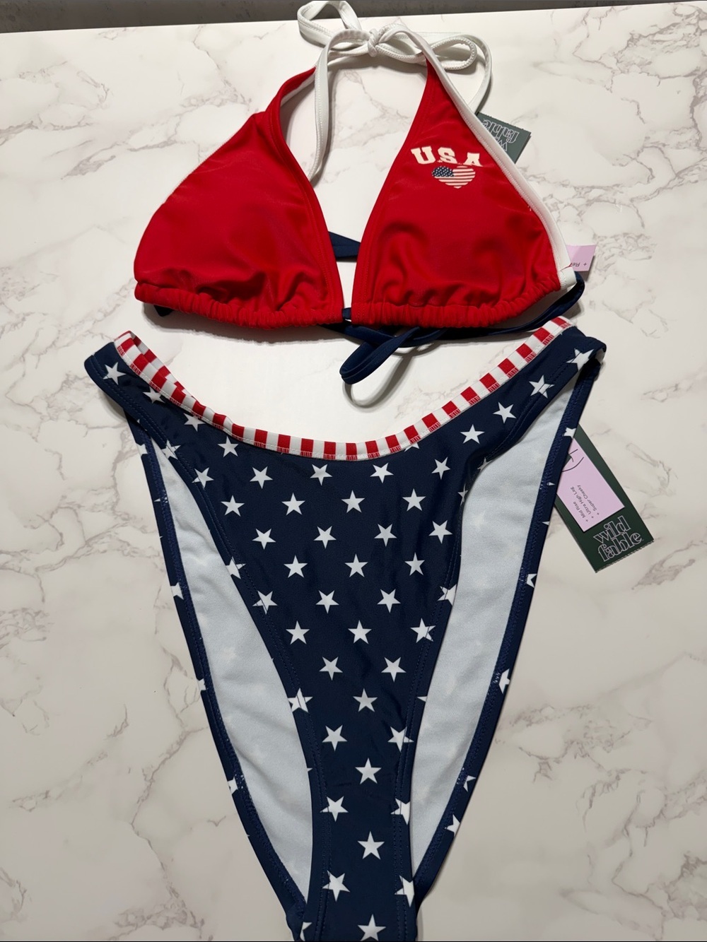 wild fable Red & Navy Star Tri Bikini